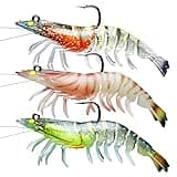 TRUSCEND Pre-Rigged Fishing Jigs, 1:50 Super Durable TPE Bass Fishing Lures, Well-Made Lifelike Soft Shrimp Swimbait, Weedless MarshSwamp Fishing Lure for Trout Crappie Walleye, Keep Separately!