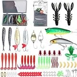 EXAURAFELIS Fishing Gear FishingLures Tackle Box 84PCS Bass Kit Animated Lure,Crankbaits Spinnerbaits,Soft Plastic Worms Topwater Lures Hooks Saltwater Freshwater Bass Trout Salmon