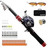 Telescopic Fishing Rod and Reel Combos, Carbon Fiber Fishing Rod with Stainless Steel Baitcasting Reel Portable Fishing Pole Reel Combo for Travel Saltwater Freshwater Fishing Gifts for Men