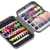 BASSDASH Fly Fishing Flies Kit Fly Assortment Trout Bass Fishing with Fly Box, 36/64/72/76/80/96pcs with Dry/Wet Flies, Nymphs, Streamers, Popper
