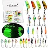 Dovesun Ice Fishing Jigs Ice Fishing Lures Jig Heads Walleye Fishing Lures Crappie Jigs Glow in Dark-Ice Fishing Jigs with Storage Box 28pcs