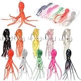 Civaner 10 Pcs Octopus Fishing Lure Soft Octopus Swimbaits with Hook Skirt Tail Plastic Squid Lingcod Rockfish Artificial Sinking Jigs Bait for Saltwater Ocean Fishing