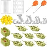 Silipull 88 Pcs Carp Fishing Hair Rigs Kit Includes 24 Curved Barbed Carp Hook 50 Fake Corn Lures 2 Line Bait Stopper 2 Needle 8 Inline Method Feeders 2 Quick Release Mold Carp Fishing Accessories