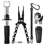 Dr.meter Aluminum Fishing Pliers, Saltwater Resistant Fishing Gear, Tungsten Carbide Cutters Split Ring Pliers Hook Remover Fish Holder with Fishing Gripper and Fishing Gloves, Fishing Gifts for Men