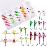 Ice Fishing Jigs Kit, Ice Fishing Lures Set Ice Fishing Gears Walleye Jigs Heads Hooks Winter Panfish kit Ice Fishing Tackle Box for Panfish Crappie Perch Winter Ice Fishing （18pcs Kit）