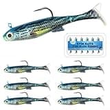 Bnqoe Swim Baits for Bass Fishing, Soft Plastic Walleye Fishing Lures, Paddle Tail Swim Baits Kit for Bass Trout Walleye Crappie, Mixed Colors Fishing Soft Plastic Lure Kit (G-6pcs Blue)