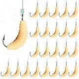 TOOLSSIDE 24 PCS Rubber Maggots Fishing Bait #10 Crappie Jigs, Fishing Maggots, Bulk Fishing Grubs for Trout, Crappie, Pan Fish, Bluegill, Fresh Water Fishing Lures Set (Hooks and Worms)