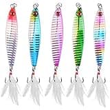 OROOTL Metal Jigs Saltwater Fishing Lures, 5pcs Hard Metal Jigging Spoon Lures Kit Slow Pitch Jigs Diving Sea Fishing Lures Fish Metal Jig Surf Casting Lures for Bass Striper Walleye Bluefish