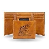 Rico Industries - Bass Scene Laser Engraved Brown Trifold Wallet, Multi, One Size, 5.75