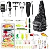 Sosation 134 Pcs Fishing Tool Kit Fishing Pliers Kit Fishing Gear and Equipment Include Fish Hook Remover, Fishing Lures, Lip Gripper, Fish Weigh Scale(Python Pattern)