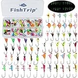 FishTrip Ice Fishing Jigs Kit, 60Pcs Glow Ice Fishing Lure Set for Winter Ice Jigging Crappie Sunfish Perch Panfish Walleye Pike Jigs, Ice Fishing Gear with Storage Box