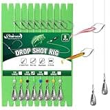 8PCS Ready Tied Drop Shot Rigs for Bass Fishing Drop Shot Hooks Fishing Rig with Drop Shot Weights 1/4OZ Swivel Fluorocarbon Fishing Line Weedless Hooks 2/0
