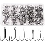 Classic Double Fishing Hooks Kit 30/140pcs Frog Hooks Fly Tying Fishing Hooks Sharp Open Shank 3X Strong High Carbon Steel Barbed Black Small Size for Saltwater and Freshwater