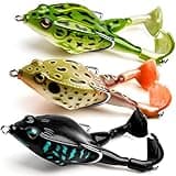 Topwater Frog Lure Bass Trout Fishing Lures Kit Set Realistic Prop Frog Soft Swimbait Floating Bait with Weedless Hooks for Freshwater Saltwater (Pack of 3-HC)