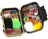 TWUROTI 64PCS Fly Fishing Flies Assortment Kit for Trout Bass, Dry/Wet Flys Fishing Lures | Popper Woolly Bugger Flies with Waterproof Fly Box