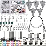 Surf Fishing Tackle Kit, 130pcs Saltwater Surf Fishing Rigs Fish Finder Rig Live Bait Rigs Include Fishing Leaders Pyramid Sinker Weight Sinker Slider Fishing Hooks Swivels Surf Fishing Accessories