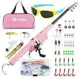 RUNCL Kids Fishing Pole Pink- Portable Folding Fishing Rod and Reel Combo Kit with Spincast Fishing Reel, 80m Fishing Line, Tackle Box, Sunglasses, Travel Bag, for Girls
