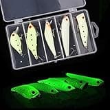 Glow Fishing Lures Hard Bait Kit, 5/10pcs Noctilucent Luminous VIB Popper Crankbait Minnow Pencil Hard Bait Night Glow Artificial Lures Sea Fishing Lures with Treble Hook for Bass Trout