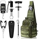 Hungdao 7 Pcs Fishing Tool Kit Fishing Gear Backpack Pliers and Equipment Include Hook Remover Backpack Pliers Kit Scale Gripper Weigh Separator(Army Green)