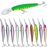 Fishing Lures Hard Baits Bass Crankbait Minnow Lures, 10pcs Deep Diving Swimbait with Strong Treble Hook 3D Lifelike Eyes Walleye Lures Fishing Lures for Bass Trout Walleye Catfish Redfish Pikes