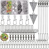 Saltwater Surf Fishing Tackle Kit - 98pcs Surf Fishing Rig Fish Finder Rig Live Bait Rigs Include Pyramid Weights Fishing Hooks Sinker Slider Fishing Swivel for Saltwater Fishing Accessories