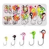 OROOTL Fishing Jig Heads Hooks Set, 60pcs Assorted Round Jig Head with 3D Eyes Painted Jig Heads for Crappie Bass Walleye 3/8oz 1/4oz 1/8oz 1/16oz 1/32oz Saltwater Freshwater Fishing Tackle Kit