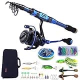 Sougayilang Fishing Rod and Reel Combos - Carbon Fiber Telescopic Fishing Pole - Spinning Reel 12 +1 BB with Carrying Case for Saltwater and Freshwater Fishing Gear Kit(Blue 7.87ft-3000)