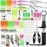 101 PCS Fishing Lures, Fish Lip Gripper，Fish Controller, Crankbaits, Hooks, Weights, Other Accessories, Fishing Lure Bait Gear Equipment Kit Gift for Men Freshwater Bass