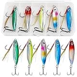 Saltwater Jig Fishing Lures - Stripe Bass Jigs, Metal Lead Spoon Jigging Baits with Sharp Hooks for Tuna Salmon Grouper Sea, 10G