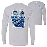 Trout Largemouth Bass Fish Fishing Lovers Front and Back Mens Long Sleeves, Heather Grey, Large