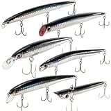 Dr.Fish Saltwater Fishing Lures 5 Inches Surf Fishing Striper Lures Saltwater Minnow Mustad Hooks Jerkbait Topwater Popper Plugs Inshore Offshore Ocean Fishing Mackerel Bluefish Barracuda Lures