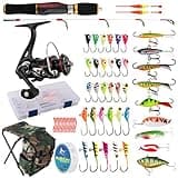 Dr.Fish 40-Pieces Ice Fishing Rod and Reel Combo, Ice Fishing Pole Gear Spinning Reel Equipment Set Backpack Chair Jigs Lures Accessories