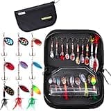 TOPFORT Fishing Lures, Fishing Spoon,Trout Lures, Bass Lures, Spinning Lures,Hard Metal Spinner Baits kit with Carry Bag, Fishing Gift for Men, Father's Day, Birthday