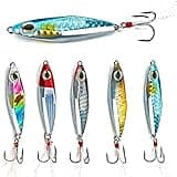 Sougayilang Jigs Fishing Lures Sinking Metal Spoons Micro Jigging Bait with Treble Hook for Saltwater Freshwater Fishing-A-2.56in/1.16oz-5PCS with Box