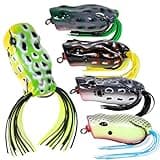 RUNCL Topwater Frog Lures 5PCS, Durable Lifelike Silicone Bass Bait, Floating Realistic Frog Lures Kit for Freshwater Saltwater, Topwater Fishing Lures for Pike Snakehead Salmon Trout Catfish