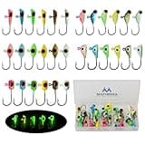 30 pcs Glow in The Dark Ice Fishing Jigs Set Ice Fishing Lures Kit Ice Fishing Gear for Crappie, Panfish, Walleye Perch Jigs Heads for Ice Fishing Tackle