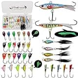 Dovesun Fishing Kit Ice Fishing Jigs Ice Fishing Lures Walleye Fishing Lures Crappie Jigs 1/18oz, 1/16oz, 1/15oz, 1/14oz,1/5oz, 3/8oz 34pcs