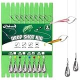 8PCS Ready Tied Drop Shot Rigs for Bass Fishing Drop Shot Hooks Fishing Rig with Drop Shot Weights 3/8OZ Swivel Fluorocarbon Fishing Line Weedless Hooks 1/0