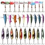 Spoon Fishing Lures Kit, 30pcs Bass Swimbaits Spinner Baits Metal Walleye Spoon Lures Crankbaits Assortment for Bass Trout Salmon Walleye Fishing
