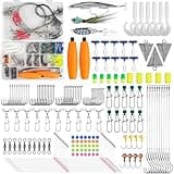 Saltwater Fishing Tackle Kit,174pcs Surf Fishing Gear Saltwater Fishing Lures Set Pompano Rigs Bucktail Jigs Pyramid Sinker Leaders Fishing Hooks Swivels Ocean Fishing Gear Accessories