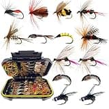 Fly Fishing Flies Kit, 50/114Pcs Handmade Fly Fishing Gear with Dry/Wet Flies, Streamers, Fly Assortment Trout Bass Fishing with Fly Box (114Pcs/Set-11 Mixed Styles)