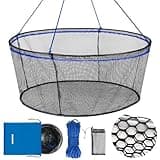 QualyQualy Foldable Fishing Net, Landing Fishing Pier Nets, Drop Net for Pulling Up Fish with Rope, Portable Bridge Fishing Net for Minnows, Crawfish, Shrimp, Top Dia. 39.4“
