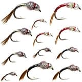 Outdoor Planet 12 Bead Head Rainbow Warrior Midge Assortment Fly Fishing Trout Flies, Tailwater Fly Fishing Flies Wet Flies