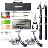 Fishing Rod Reel Combo - 2PCS 6.89ft Collapsible Rods 2PCS Spinning Reels Lures Set Fishing Pliers Carrier Bag for Travel Saltwater Freshwater Fishing Telescopic Fishing Pole Kit