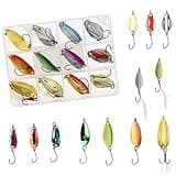 Fishing Spoon Lure Set Metal Baits for Trout, Char and Perch Fishing with Tackle Box (Pack of 12)