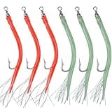 Striped Bass Trolling Tube Lures,6pcs Saltwater Cod Rig Tube Teasers with Stainless Steel Hook Swivel for Offshore Trolling Striper Bass Cod Big Game Fishing Green/Red 7/0