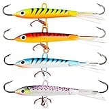 Sougayilang Ice Fishing Lures with 3 Sharp Hooks Winter Lifelike Fishing Baits Ice Jigging Lures Kit for Bass Walleye (4 Pcs,4 Colors)