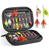 16pcs Fishing Lures Spinner Baits, Trout Bass Salmon Lures Kit with Treble Fishing Hooks & Rooster Tail, Fishing Gears Spinnerbait Spoons Baits for Freshwater Saltwater Trout Walleye, Gift for Men
