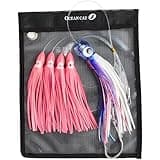 OCEAN CAT Chugger Chain Trolling Lure Saltwater Fishing Lure Bag with Circle Hook and Fishing Line Fully Rigged Chuggers for Wahoo Tuna Marlin Mahi Mahi (#054-Blue+Pink, 6in+4.5in+6/0)