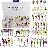 THKFISH Ice Fishing Jigs 54pcs Glow Ice Fishing Lures, Walleye Jig Ice Fishing Jigs Kit Ice Fishing Gear for Crappie Bass Walleye Saltwater Freshwater Fishing Gear